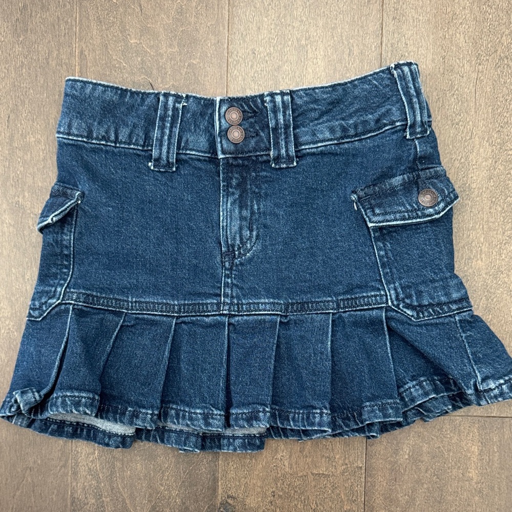 Gap Kids Denim Cargo Pleated Mini Skirt Size 7 Dark Wash Y2K
